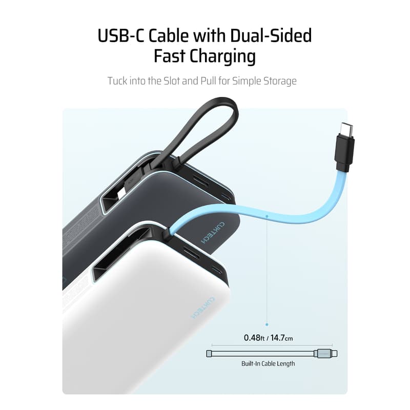 CUKTECH 45W 20000mAh Power Bank with Built-in USB-C Cable thumbnail 5